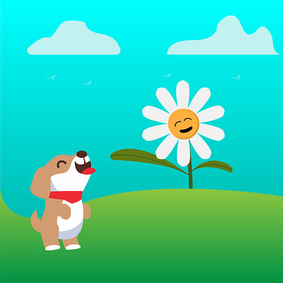 puppy and daisy adobe illustrator animals design dog happy happyness minimal