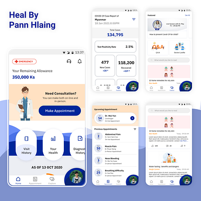 Heal By Pain Hlaing app design mobile app mobile app design mobileapp myanmar telehealth ui design user experience user interface ux design