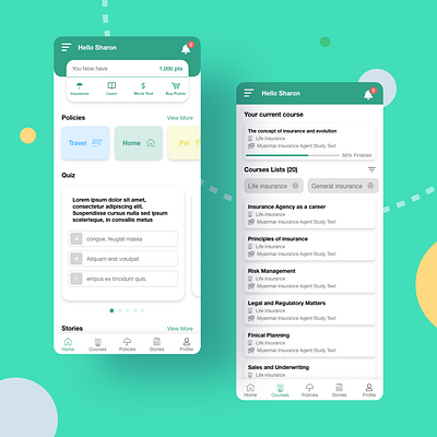 Insurance learning Project app design learning app mobile app mobile app design myanmar ui design user experience user interface ux design
