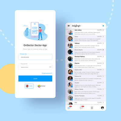 onDoctor Doctor App app design doctor mobile app mobile app design mobileapp myanmar telehealth ui design user experience user interface ux design