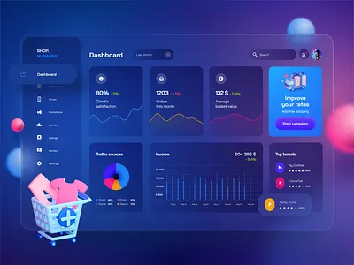 Shop manager - concept app app blue chart clean clean ui concept app dashboard e commerce pink shop manager uxui web website