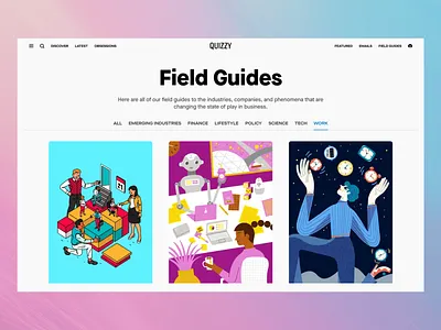 Informative landing page for Quizzy ai assistants colorful companies digital design emerging field guides fields finance guide industries interface design lifestyle models playful policy science tech ui user experience website
