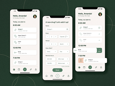 Pill Reminder App appdesign concept iphone mobile mobile app mobile app design mobile design mobile ui mobiledesign pill reminder pills reminder app uiux uiuxdesign uxui uxuidesign