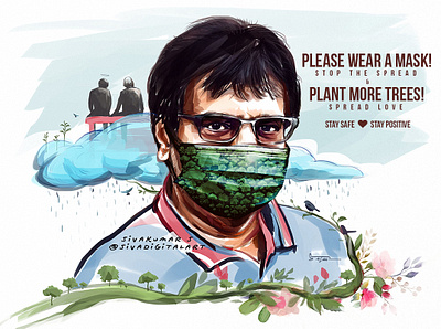 Actor Vivek Sir. actor coronavirus digital art face mask illustration india legend planting portrait rest in peace ripviveksir sivadigitalart tamiladu tree trees vivek