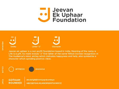 Jeevan ek uphaar Foundation identity design brainding brandidentity branding character logo design foundation logo j logo logo logodesign logodesigner ngo logo smily logo
