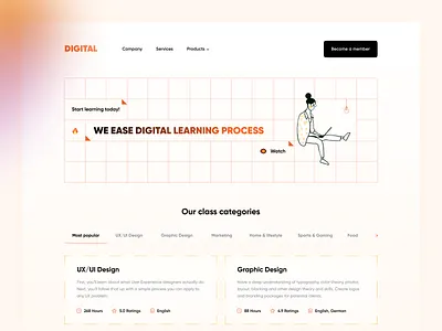 Online courses - Landing page 2021 courses digital digital product e learning education platform gradient gura nicholson landingpage online courses online learning orange red saas saas landing page tutor ui ux design webdesign website concept