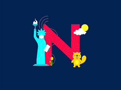 N for NewYork beaver creative cutegraphicstyle dailychallenge design illustration illustrator newyork statueofliberty tulips vector