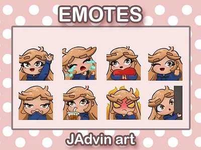Emotes of Cute girl angry cute girl digital art digital product drinking emotes emotestwitch expressions happy lurk mad milk tea ready made sad thumbs up wrong