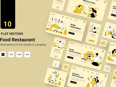 Food Vectors Illustration Flat Line flat food illustration kit line mobile onboarding online restaurant sale set shipper shop vector website
