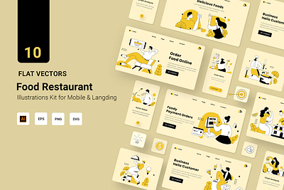 Food Vectors Illustration Flat Line flat food illustration kit line mobile onboarding online restaurant sale set shipper shop vector website