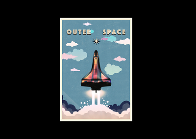outerspace 2d art art design flat graphic design icon illustration illustration art typography vector vintage design vintage font