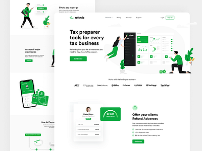 Refundo - Tax Preparer Tools Website design fintech green illustration landing page layout page platform tax ui website