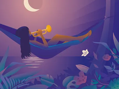 Easy calm girl hammock moon sea tropical
