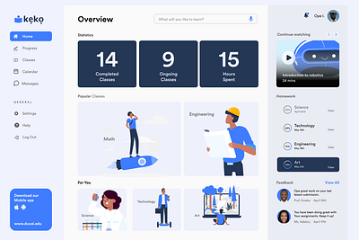 Keko Learning Dashboard app dashboad design education high fidelity logo minimal saas saas app ui user experience design ux web
