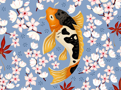 Japanese Pond adobe fresco art licensing digital art digital artist fish illustration flowers illustration japanese art japanese culture japanese style koi fish pattern pond procreate sakura surface pattern design textile design texture vector art vector illustration