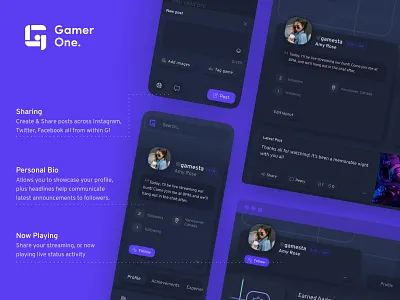 Gamer One - Brand + UX/UI branding design front end game gamers identity logo product design responsive ui ux web design