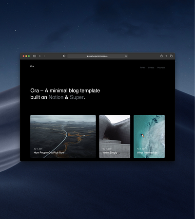 Ora – A minimal blog template notion webdesign website theme