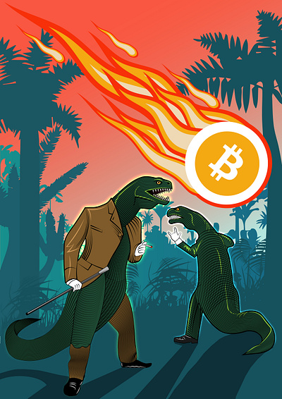 Illustration and t-shirt design for bitcoin company bitcoin dino illustration t rex t shirt