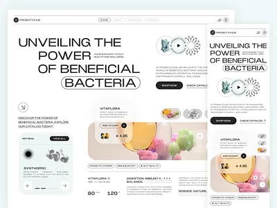 Probiotic E-commerce Website digital wellness e commerce design gut health health platform immersive experience interactive ui landing page online store platform probiotic website product showcase typography ui ui design user interface ux ux design ux ui web design website