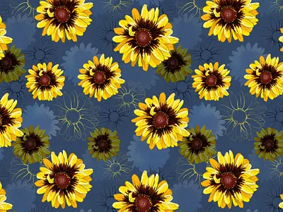 Golden Rudbeckia bloom botanical colorful decor dress flowers graphic floral illustrated pattern pattern repeated pattern textile textile design woman womenswear yellow