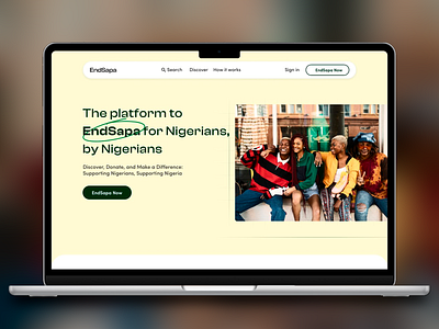 EndSapa - Donation Platform for Nigerians charity events cheerful design community crowdfunding design donate donation fundraising homepage landing page nigerians nonprofit platform design social impact supporting ui ui design warm layout web design website