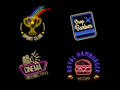 Neon Badges badge badge logo badges cinema club hamburger icon icons logo neon neon badge neon colors neon light neon lights neon sign shop sport title typography