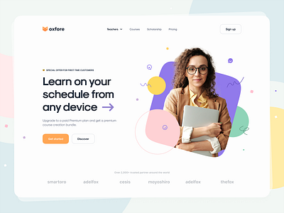 Oxfore – Learning app landing page clean colorful education education app education website geometric geometry hero header illustration landing page learning learning app minimal typography ui ui design user interface ux ux design visual design