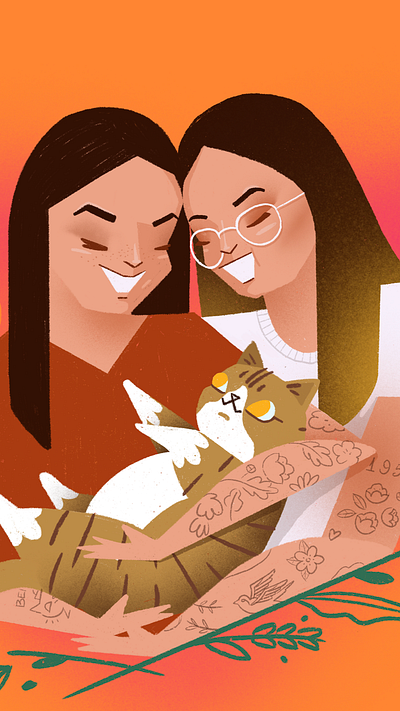 Happy family 👩🏻🐱👩🏻 cat couple family illustration illustrator ipad lady lgbt love portrait procreate tattoo woman