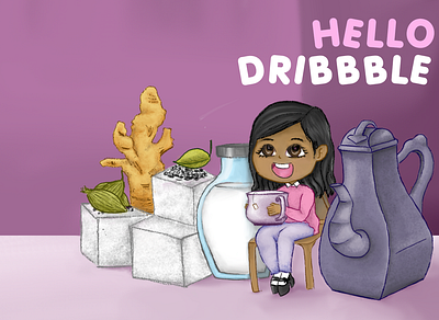 Hello dribbble! anime cartoon comic design illustration tea