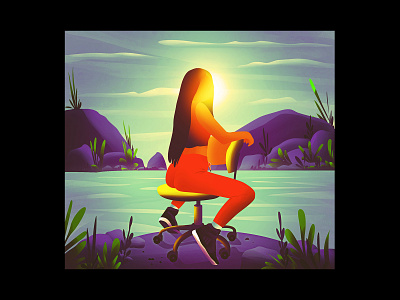 S H E adobe art art direction artist artwork chair character design digital art female female character female illustrator feminism graphic design graphics design illustration mountains photoshop sun vector