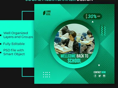 School social media banner design 2 clean design facebook ad flat graphic design instagram post minimal social media banner social media design twitter banner