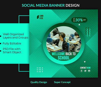 School social media banner design 2 clean design facebook ad flat graphic design instagram post minimal social media banner social media design twitter banner