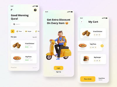 Food App - Ux/ui 3d illustration app burger delivery app design food food app fried chicken menu mobile app pizza sushi ui ui design ux