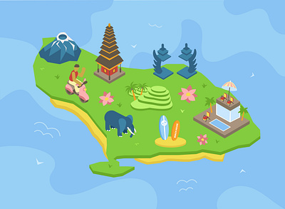 Bali island architecture asia asian bali culture design illustration indonesia island isolated isometric isometry nature thailand tourism traditional travel vector water