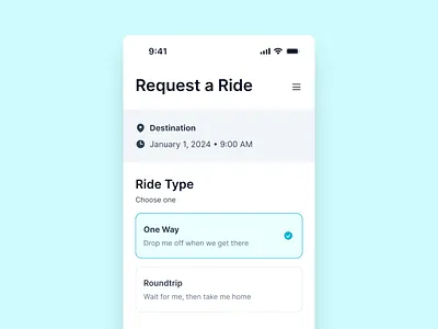 Rideshare Request clean directions light map minimal mobile open source product design ride share route simple ui ux