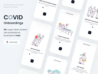 Covid Advices Onboardings. (Figma Community) clean covid figma figma community figmacommunity free freebie minimal onboarding ui uikit