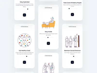 Covid Advices Onboardings Screens 2d clean clean ui freebie illustrations minimal modern onboarding onboarding screen onboarding ui onboardings ui uiux