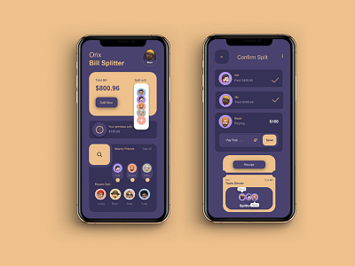 Bill Splitter app design fintech app illustration screen