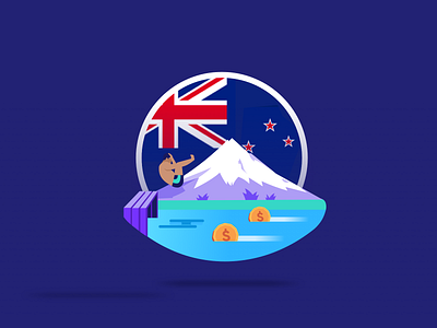 Pop a manu! 💣💦 2d blog post character country design fintech flag flat design hanateh illustration mountain nz paysend simple vector