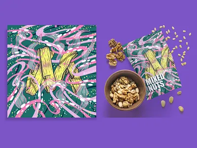 2021 36DOT Series - Letter M alphabet art food hand lettering illustration intricate mockup nuts packaging pattern procreate product ribbons typography whimsical