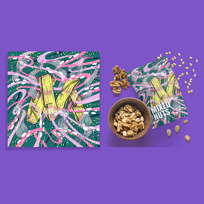 2021 36DOT Series - Letter M alphabet art food hand lettering illustration intricate mockup nuts packaging pattern procreate product ribbons typography whimsical