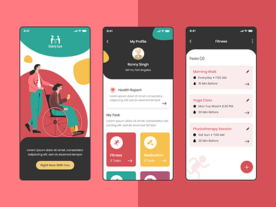 Elderly Caregiver App app app design application application ui branding care caregiver concept design elder elderly elderly care flat design minimal minimalist trending uidesign uiux vector