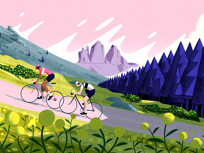 Dolomiti character characterdesign cycling design dolomiti drawing editorial eroica flat foliage graphic illustration man mountain race retro texture trees woman