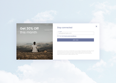 Pop-up website cta design discount input mindfulness minimalism modal popup ui uidesign ux website yoga