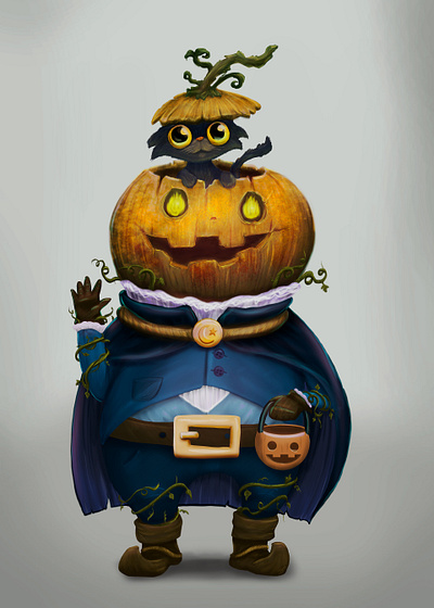 gato negro y calabaza de hallowen illustration infantil inspiration photoshop