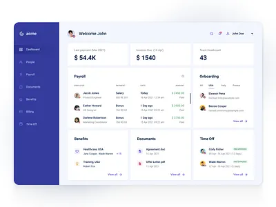 Company's overview dashboard b2b billing country dashboard dashboard design documents hr onboarding overview payroll people ptoduct design saas time off ui users