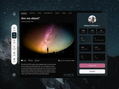 Info-Sharing Social Networking Platform concept dark mode desktop glass effect glassmorphism navigation night mode reports socialmedia unicons