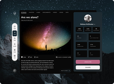 Info-Sharing Social Networking Platform concept dark mode desktop glass effect glassmorphism navigation night mode reports socialmedia unicons