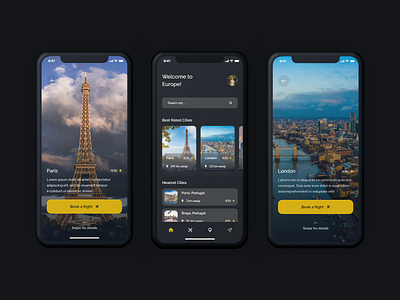 Europe Traveling App interface interface design minimal mobile app mobile apps mobile design ui ui design uiux ux ux design