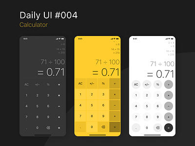 Daily UI #004 - Calculator app calculator daily 100 challenge daily ui dailyui dailyuichallenge dark ui figma ios iphone san francisco white yellow